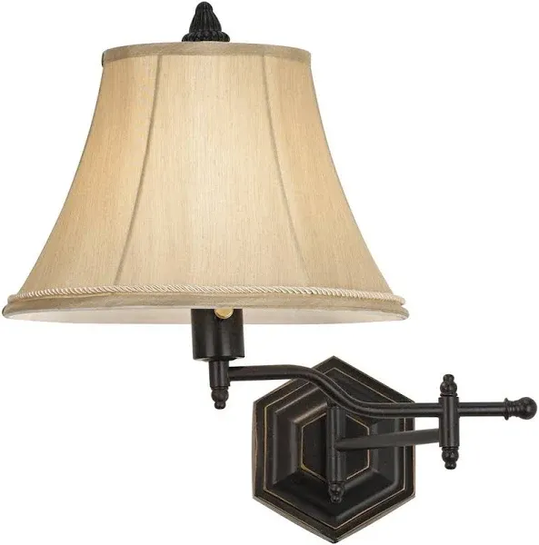 Vintage Rustic Swing Arm Wall Lamp Bronze Plug-In Fixture Hexagon Shade Bedroom