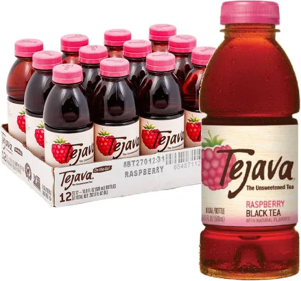 Tejava Raspberry Black Iced Tea, 24 Pack, 12oz Glass Bottles, Unsweetened, Non-GMO, Kosher, No Sugar or Sweeteners, No calories, No Preservatives, Brewed in Small Batches