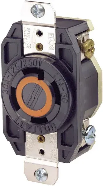 Leviton 2710 30 Amp, 125/250 Volt, Flush Mounting Locking Receptacle, Industrial Grade, Grounding, V-0-MAX, Black