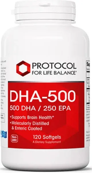 Protocol DHA-500 - DHA 500mg & EPA 250mg - Fish Oil Supplement - Brain Health & Support* - Easy Digestion - Non-GMO & Halal - 120 Softgels