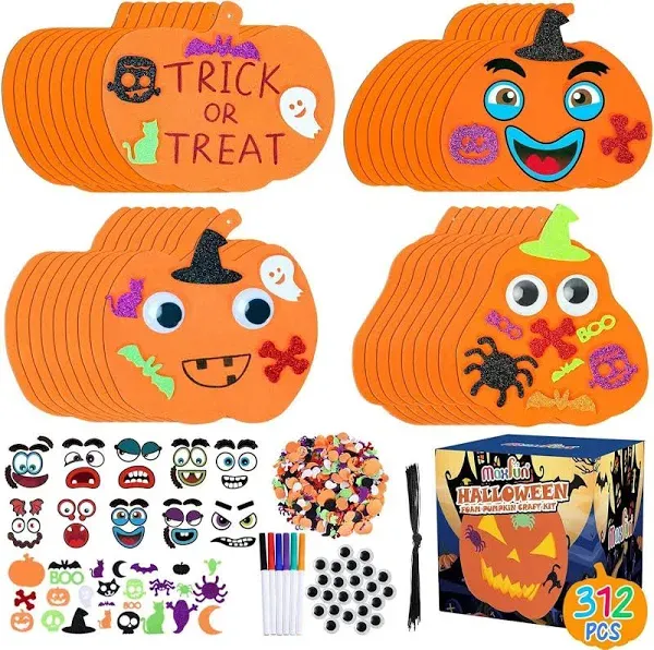 Max Fun Halloween Pumpkin Shape Foam Stickers Glitter Set