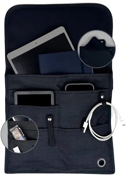 Airplane Pocket Organizer | Tray Table Cover | In Flight Seat Back Organizer Bag | Commuter Essential Travel Bag | Media Pouch For Flying | Travel Gift | Attaches To Luggage