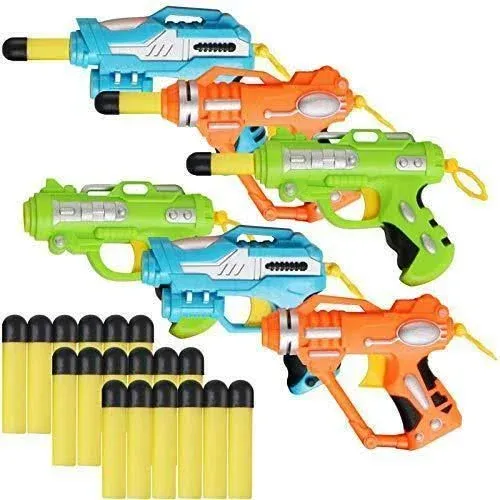 6 Pack Mini Foam Dart-Firing Blasters Micro Toy Guns with 36 Darts - Multi Pack Nerf Compatible Bulk Party Favors Supplies for Kids