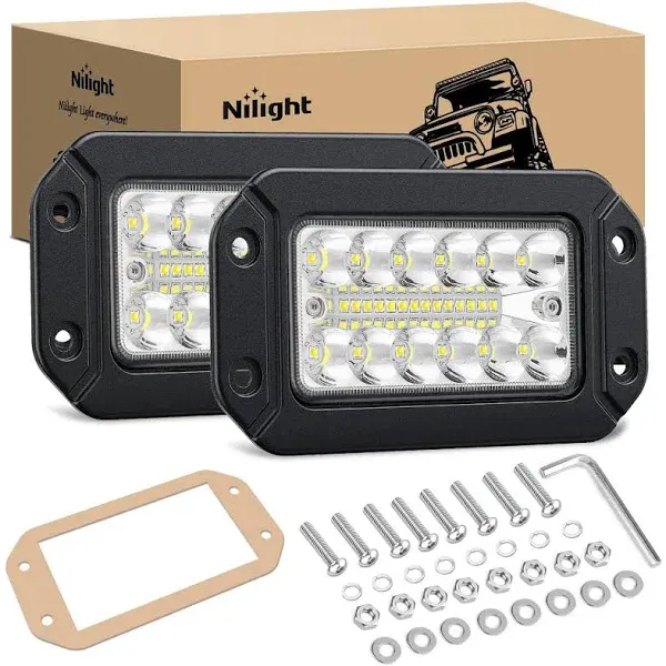 Nilight Flush Mount LED Light Pods 2pcs 6 inch 39W Upgraded Spot Flood Combo Beam Driving Light LED Work Light Backup Light Reverse Light Grill