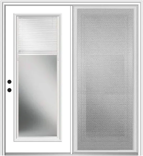 MMI Door 67 in. x 81.75 in. Fiberglass Prehung Right Hand Internal Blinds Clear Glass Full Lite Hinged Patio Door w/ Screen, Primed