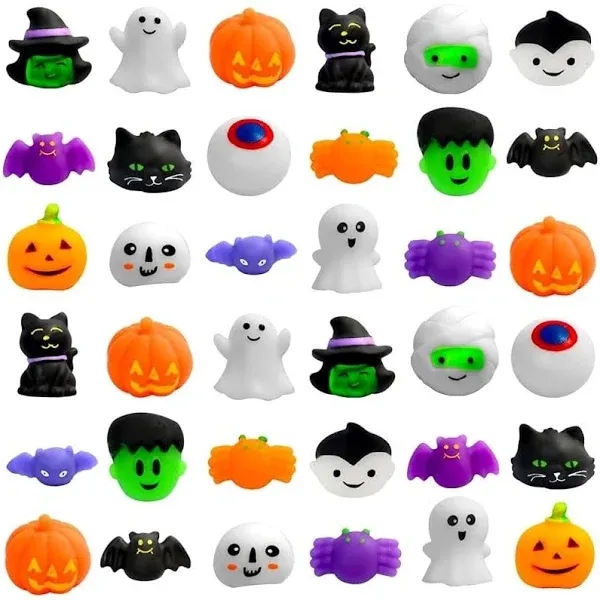 NPET 36pcs Halloween Mochi Squishies Toy, Halloween Party Favor Squishies Treat Goody Bags Filler,Ghosts Bats Squishies Halloween Goodie Bag Squishies Stocking Stuffers Stress Relief Toys Kids