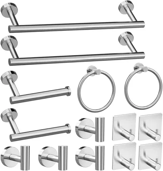 Bathroom Hardware Set Brushed Nickel 14 Pieces, Bathroom Accessories Set Including 24 inch and 16 inch Towel bar, Towel Ring, Toilet Paper Holder and Towel Hooks