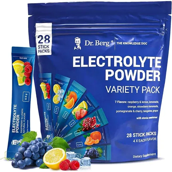 Dr. Berg Sugar Free Electrolyte Powder Packets (Variety Pack) Daily Electrolyte Drink Mix 28 Total Hydration Packets