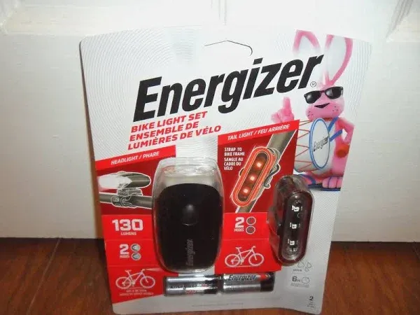 Energizer Bike Light Set Headlight &amp; Tail Light 130 Lumens w/ 2 modes