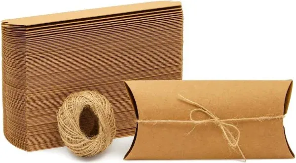 Juvale 100-Pack Kraft Paper Pillow Boxes with Jute Twine