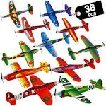 Bedwina Glider Planes Bulk - Pack of 36-8 inch Bomber Airplane Gliders for Kids, Foam Birthday Party Favor Plane Toy Kits and Prize Reward Toys