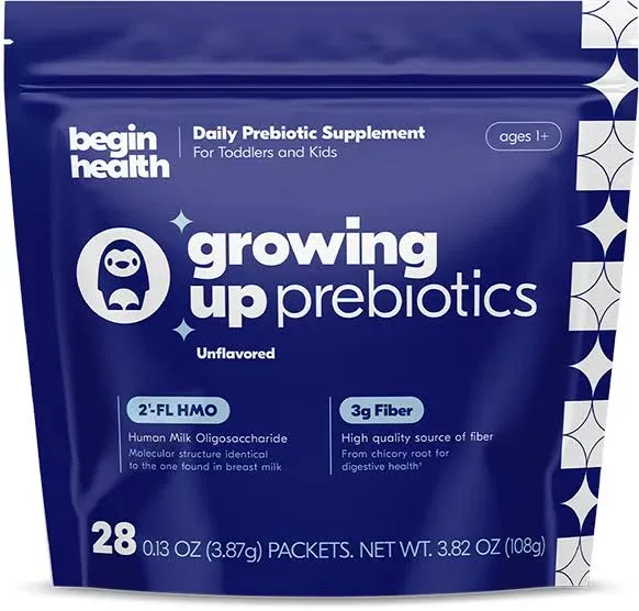 Begin Health Growing Up Daily Prebiotics 28 Pack Kids Digestion Powder NEW!