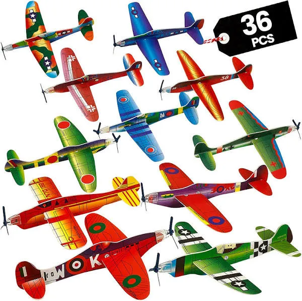 Glider Planes Bulk Pack of 36-8 Inch Bomber Airplane Gliders for Kids