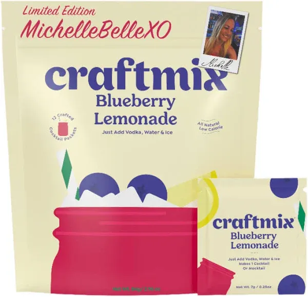 Craftmix Blueberry Lemonade Mix - 12 Packets - Easy Powder Drink with Real Fruit - Vegan, Low-Carb, Non-GMO, Dairy Free, Gluten-Free - Water Enhancer, Skinny Cocktail Mixers, Instant Mix Mocktail Kit