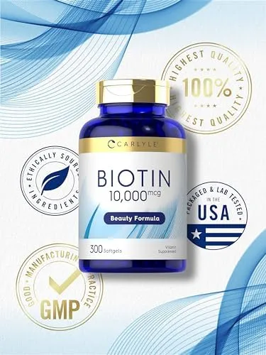 Carlyle Biotin 10000mcg | 300 Softgels | Max Strength | Non-GMO, Gluten Free Supplement