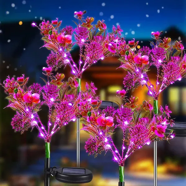  Solar Garden Lights Outdoor Waterproof IP65, Phalaenopsis Solar Flowers 4PK