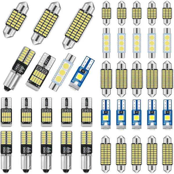 Tallew 42 Pieces Interior Car Lights LED Dome Light 28 mm 31 mm 36 mm 41 mm BA9S T5 T10 LED Bulb Kit LED Dome Light for Car Interiors Map Dome Trunk Cargo Door Courtesy License Plate Light (White)