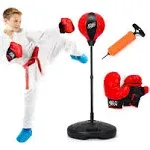 Costway Kids Punching Bag Toy Set Adjustable Stand Boxing Glove Speed Ball w/ Pump New Red