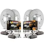 2018 Ford Special Service Police Sedan Front and Rear Brake Disc and Pad Kit, Cross-drilled and Slotted 5 Lugs Carbon Fiber Ceramic Z36 Extreme Truck And Tow K6375-36 by Powerstop®