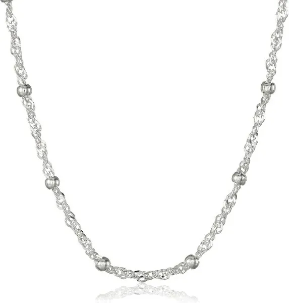 Amazon Essentials Women's Singapore Bead Chain Station Necklace