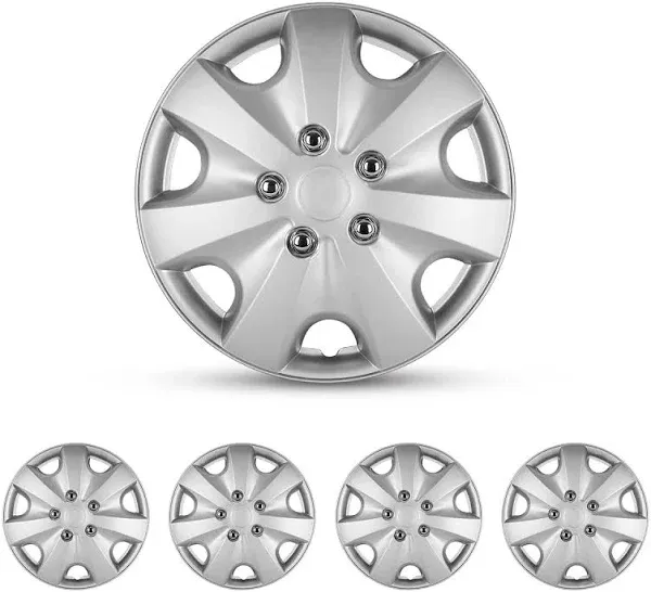 16&#034; Set of 4 Silver Wheel Covers Full Rim Snap On Hubcaps for R16 Tire+Steel Rim