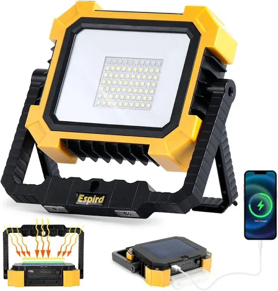 Portable LED Work Solar Light, 12000mAh 10000LM Magnetic Worklight with 4 Modes, Job Site Battery Rechargeable LED Floor Light for Emergency, Camping