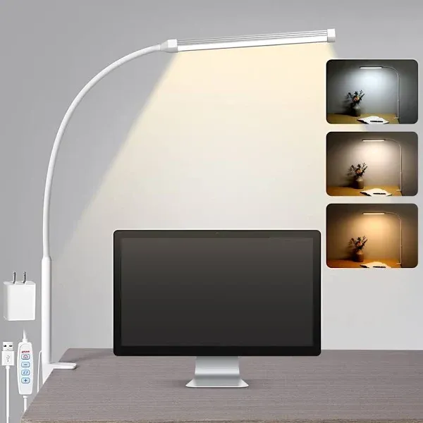 LED Desk Lamp with Clamp:Eye-Cari<wbr/>ng Clip-On Light,3 Modes &amp; 10 Brightness Levels