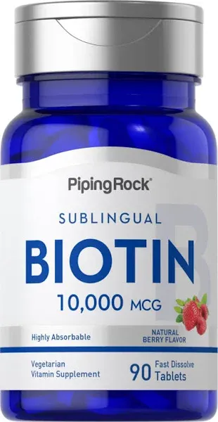 Piping Rock Biotin 10000mcg | 90 Berry Flavor Tablets | Max Strength and Highly Absorbable | Fast Dissolve | Sublingual, Vegetarian, Non-GMO, Gluten Free Supplement