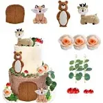 Forest Woodland Animal Cake Toppers Fox Bear Deer Flower Cake Decorations for Oh Baby Woodland Themed Birthday Party (flowers)