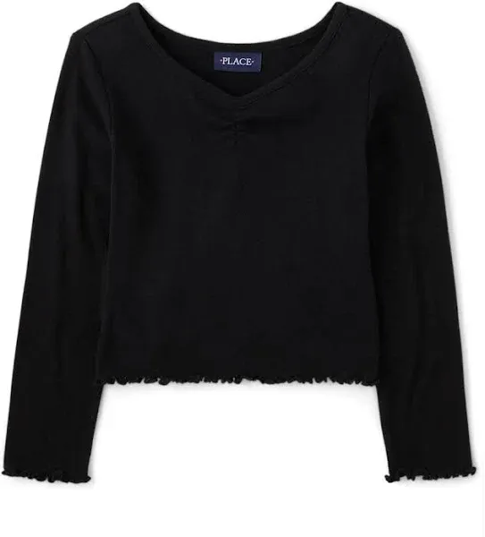 The Children's Place Girls Long Sleeve Solid Pointelle Top