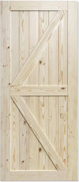 EaseLife 48in x 84in Sliding Barn Wood Door,Interior Doors,DIY Assemblely,Solid Natural Spruce Panelled Slab,Easy Install,Apply to Rooms & Storage Closet,K-Frame