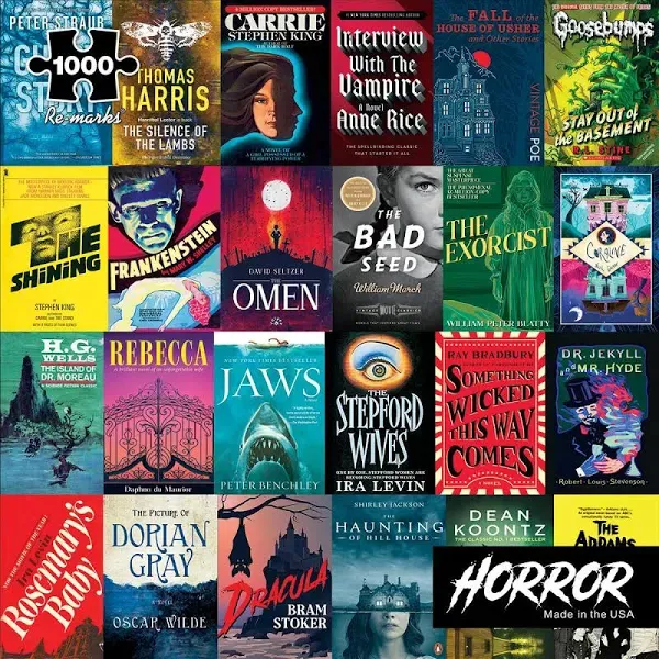 Re-marks Horror Books Collage Puzzle, 1,000-Piece Literary Jigsaw Puzzle for All Ages