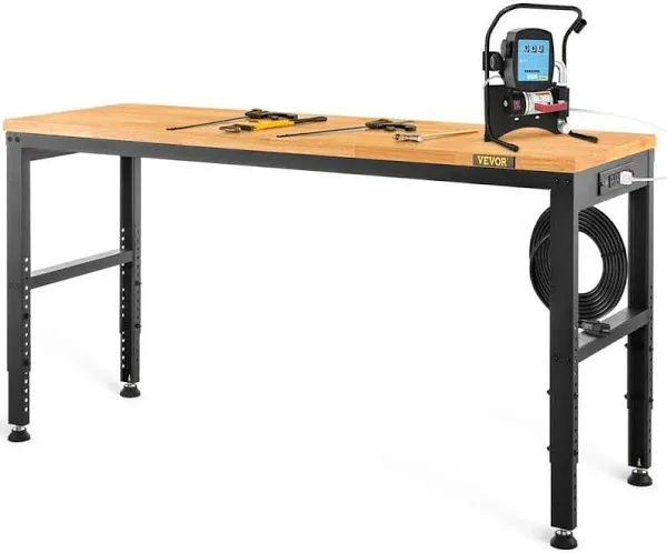 VEVOR Adjustable Height Workbench 48&#034;L x 20&#034;W Work Bench Table w/ Power Outlets