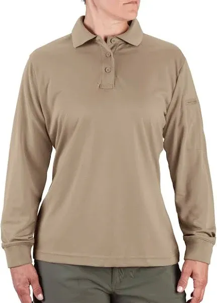 Women's Propper Uniform Polo Shirt Long Sleeve Size Medium Silver Tan F5396