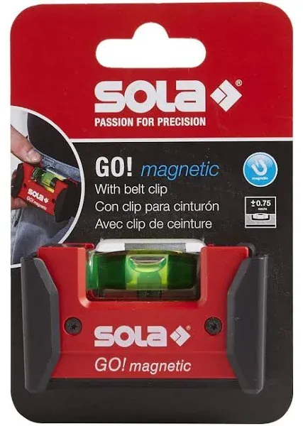 SOLA LSGOM GO! Magnetic Portable Level with Clip and 1 60% Magnified Vial, 3-Inch