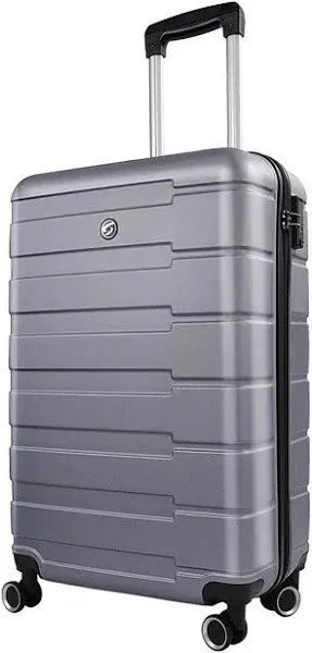 HOUAGI 24" Checked Medium Luggage,Hard Shell Suitcase with Spinner Wheels,Lightweight Travel Luggage Suitcases with TSA Lock for Women Men,Silver+Grey