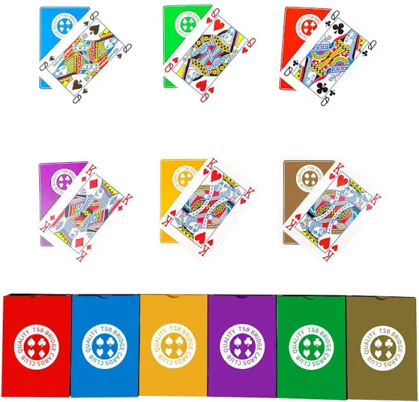 TSB Standard Print Bridge Cards Pack of 12 Decks - 6 Colors Bridge Playing Cards - Easy Storage (2 Red 2 Blue 2 Purple 2 Grey 2 Green 2 Yellow Regular)