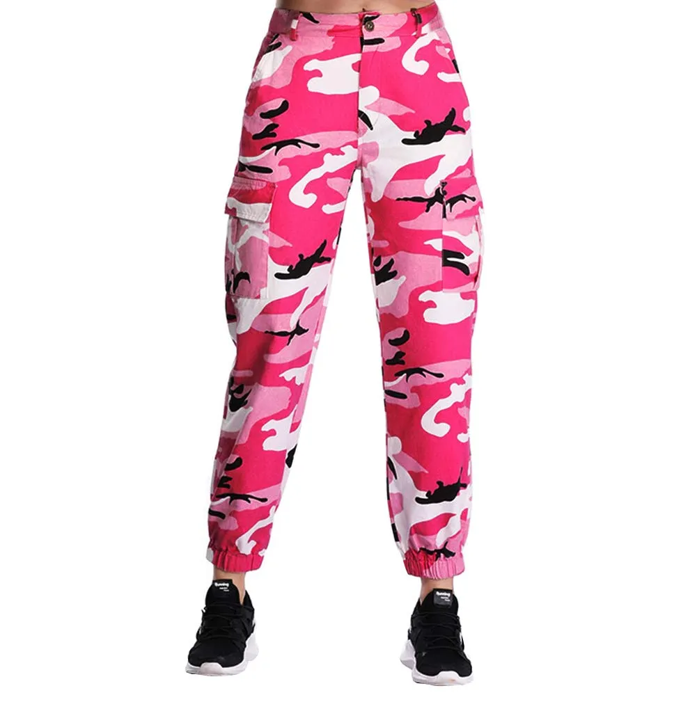 Women's Camouflage Elastic Waist Jogger Pants with Pockets