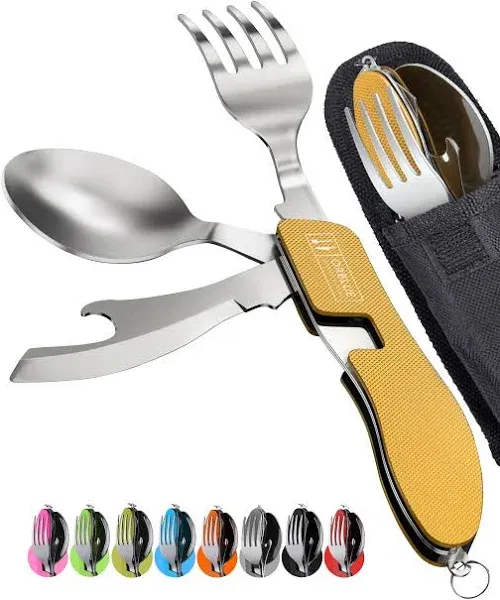 Portable Stainless Steel Spoon, Fork, and Knife Combo Set for Camping - 2 Pack