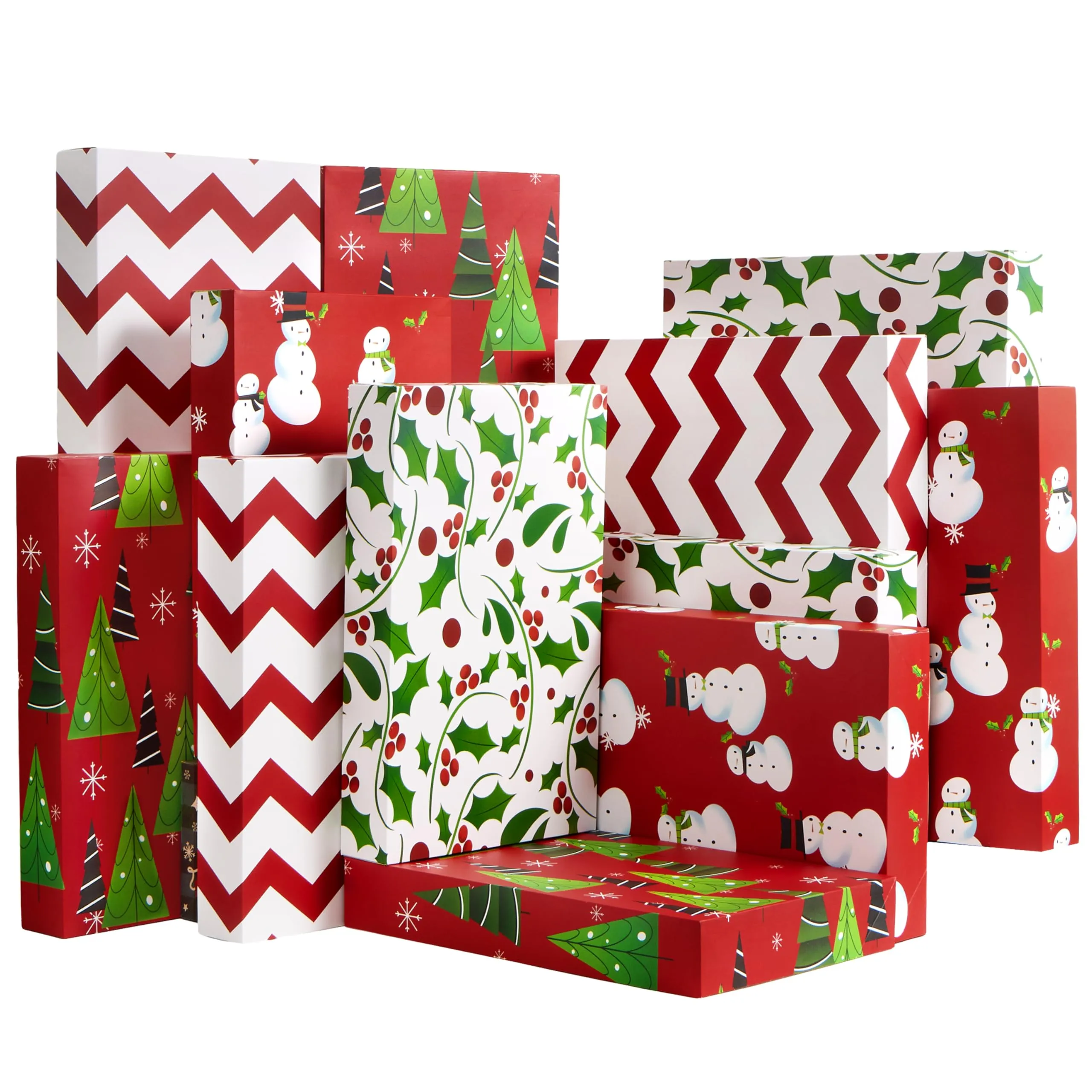 JOYIN 12 Pcs 17" x 11" x 2.5" Christmas Tone Shirt Wrap Boxes with Lid and Base, Clothes, Wrapping Robe Boxes,Gift Boxes, Xmas Goody Gift Boxes for Christmas, Birthdays, Wedding, 4 Designs