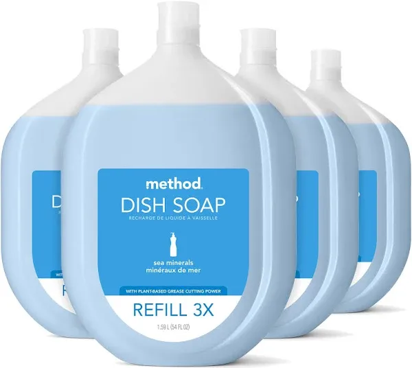 Method Gel Dish Soap, Refill, Sea Minerals, Recyclable Bottle, Biodegradable Formula, Tough on Grease, 54 Fl Oz (Pack of 4)