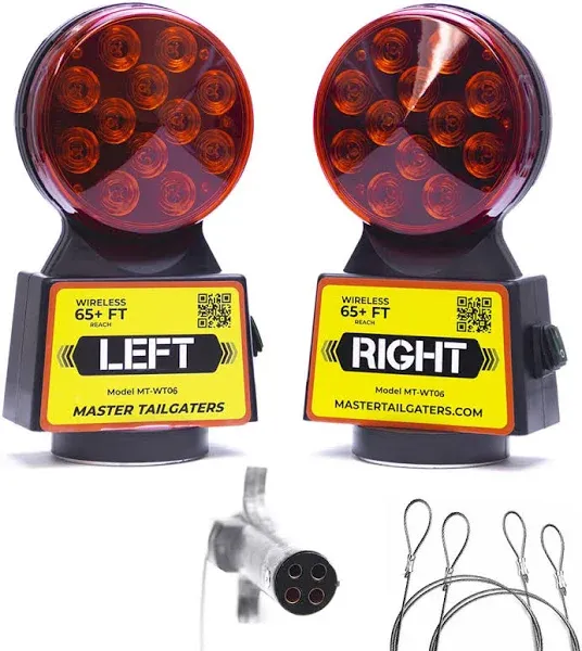 Master Tailgaters Wireless Trailer Tow Lights; 4-Pin Round Connection (Universal; Some Adaptation May Be Required)