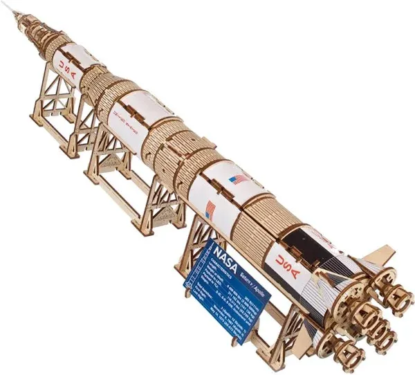 UGEARS NASA Saturn V Model Rocket Kit - Space Ship Model Kits for Adults - 3D Wooden Space Shuttle Building Puzzles - Rocketship Spacecraft 3D Wood Puzzle