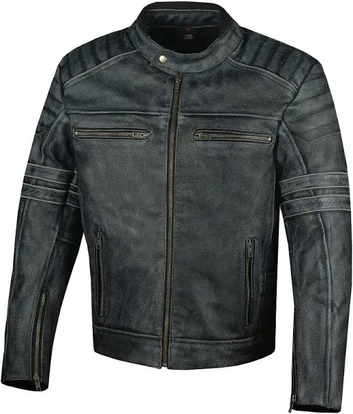 Men's SHADOW Motorcycle Jacket - Distressed Cowhide Leather – Armor High Visibility Vintage Biker Jacket Black S