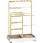 SONGMICS Jewelry Holder with Metal Frame and Velvet Tray Gold Color