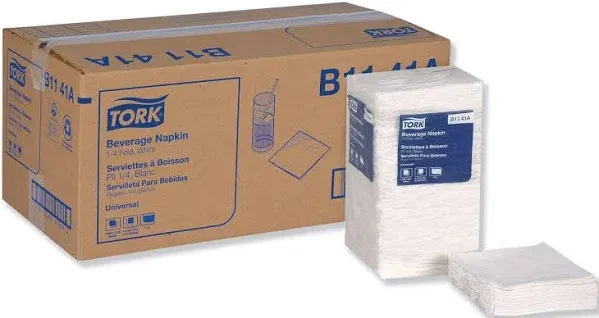 Tork White Beverage Napkin 1/4 Fold 1-Ply