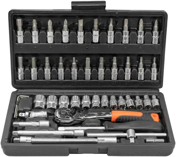 JB Tools 1/4" Drive Reversible Ratchet Wrench 46-Piece Tool Kit