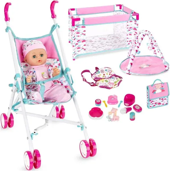 Kids 15-Piece 13.5In Newborn Baby Doll Nursery Role Play Playset W/Stroller, Tra