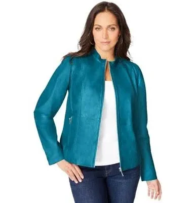 Jessica London Women&#039;s Plus Size Zip Front Leather Jacket