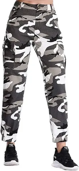 Women's Camo Pants Elastic Waist Casual Multi Outdoor Jogger Pants wit